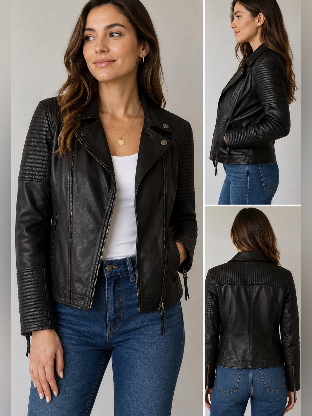 Treasure & Bond Black Leather Moto Jacket Womens Small Biker Zip Front S